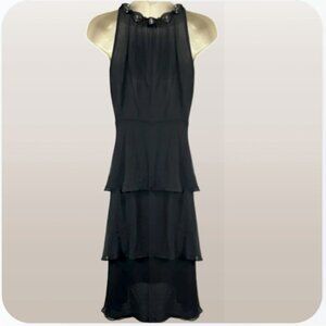 Elegant Black Tiered Sleevless High Neck Holiday Dress Size S 4-6
